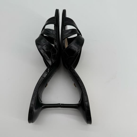 Schutz Keefa Black Croc Embossed Heeled Sandals Strappy Slip On Mules Womens 7 - Picture 4 of 14